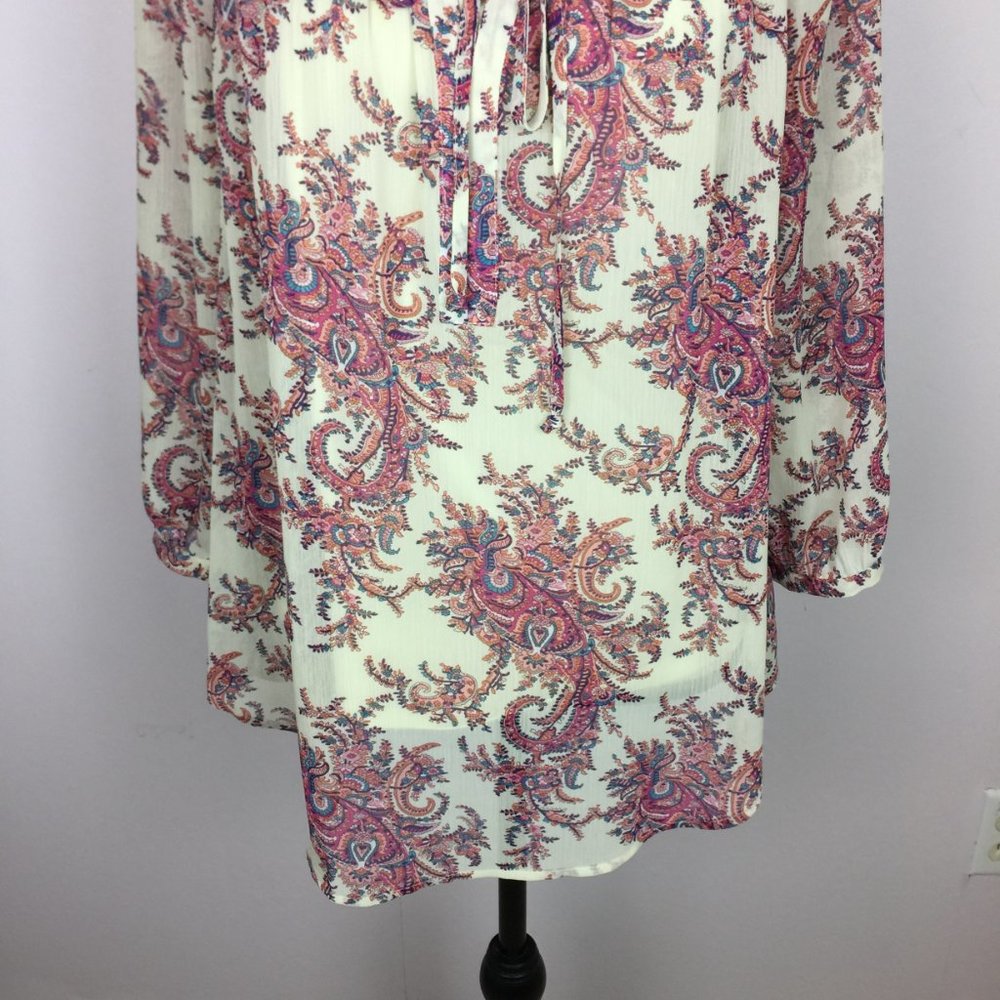 Women's Ivory Paisley Tie-Neck Blouse - Picture 5 of 14